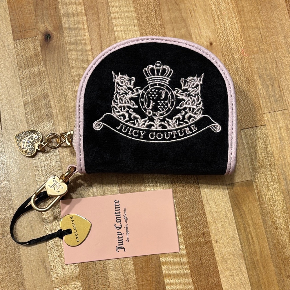 Juicy Couture Black and Pink Scottie Dog Embroidered Mini Wallet
